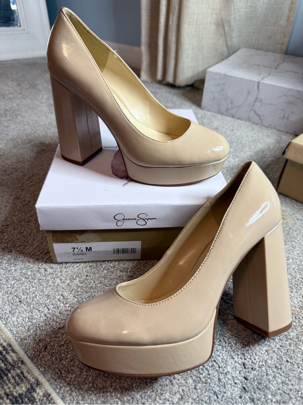 Jessica Simpson Sand Patent Platform Pumps with Block Heel